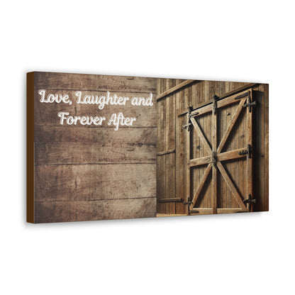 Barn Doors Split Canvas Print, Personalized Wall Art, Love Laughter Forever After, Wedding Gift, Anniversary Present, Home Decor, Custom Quote
