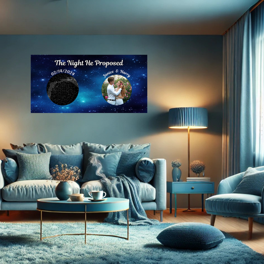 Engagement Star Chart Personalized Canvas showing the night sky on the date you  got engaged can add couples names and the date and a photo Engagement Gift